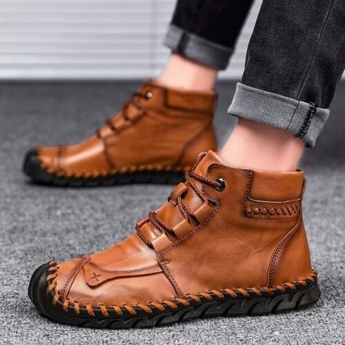 Brand Classic Winter Men Boots Thick Plush Warm Male Snow Boots Italy Handmade Man Ankle Boots Waterproof Non-slip Man Moccasins