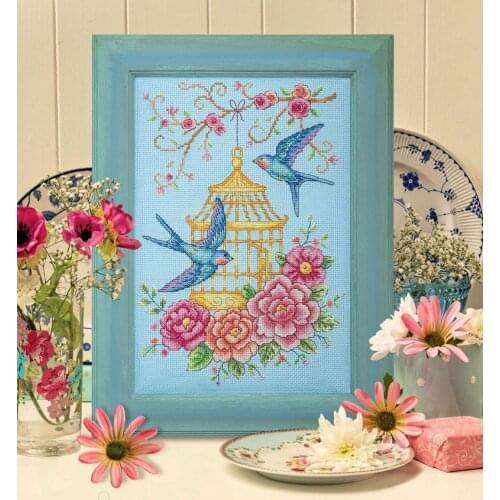 Rose swallow bird cage 29-38 Cross Stitch Set Cross-stitch Kit Embroidery Needlework Craft Packages Cotton Fabric Floss