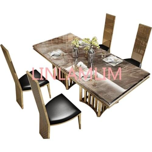 Stainless steel Dining Room Set Home Furniture minimalist modern marble dining table and 4 chairs mesa de jantar muebles comedor