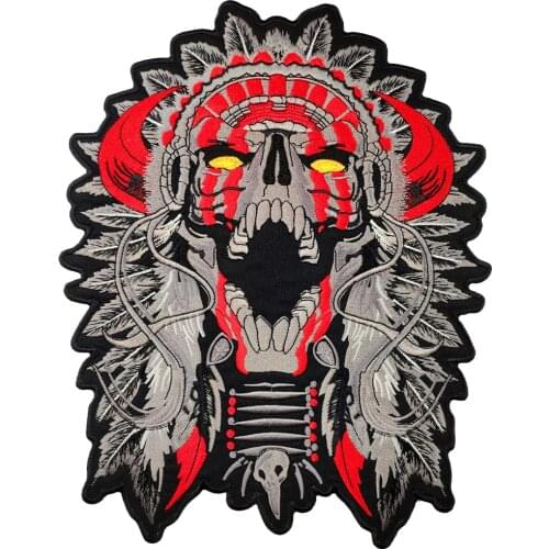 Patch For Clothing Indian Large Horned Chief Death Skull Motorcycle Biker Stickers Clothes Back 11 Inches Mc Rider Vest Iron On