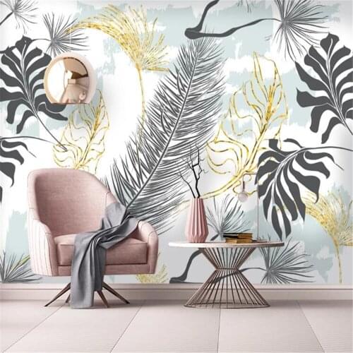Milofi custom non-woven wallpaper mural Nordic simple tropical hand-painted banana leaf living room bedroom background wall