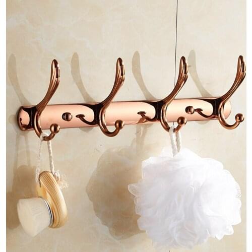 Rose Gold Wall Hanging Door Coat Hook Living Room Bathroom Hanging Clothes Towel Hooks Decorative European Bathroom Row Hook