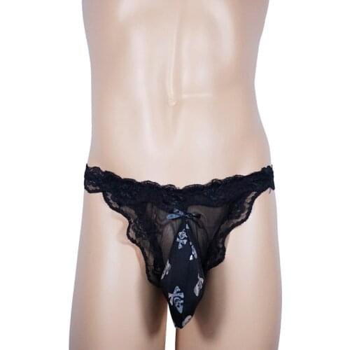 2019 new gay underwear jockstrap sissy Low waist sexy lace thong and g-string colorful male pant underwear with cock pouch men