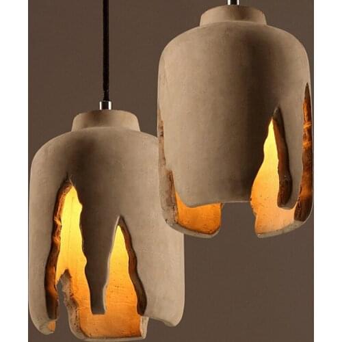 Novelty Modern Minimalism Rough Concrete E27 Bulb Pendant Light Irregular Cement Staircase Restaurant Cafe Suspension Lamp PL671