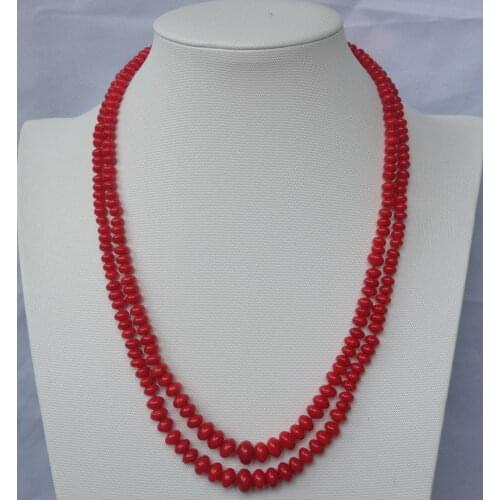 Huij 004906 2strds Red Coral Rondelle necklace discount 40