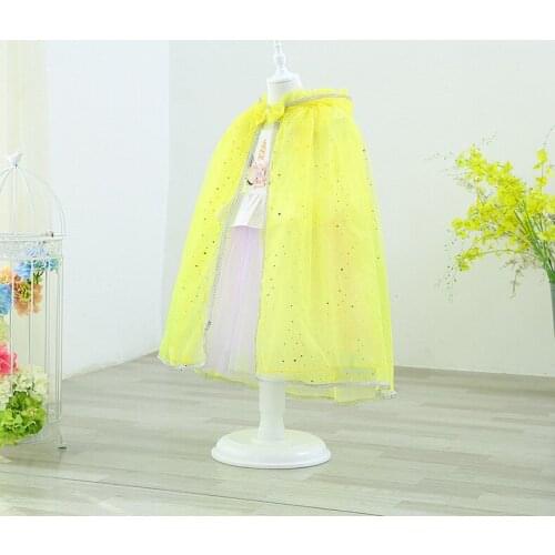 Girl Sequin Hooded Cloak Princess Accessory Elsa Belle Aurora Rapunzel Cape Kids Halloween Mantle Girls Summer Dress Up yellow
