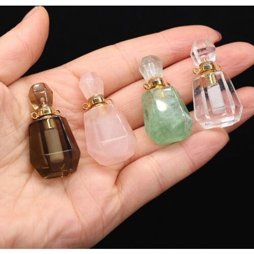 Natural Stone Perfume Bottle Pendant Clear/Pink/Green Crystal for Jewelry Making DIY Reiki Heal Women Necklace Pendant
