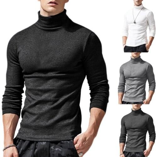 Spring and autumn mens basic tone pullover,leisure solid color long sleeve high neck, leisure slim fit elastic bottomed T-shirt