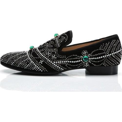 Qianruiti 2019 Diamond Flat Mens Slip-on Loafer Beading String Jewel Shoes Rhinestone Prom Weddings Shoes Casual Shoes for Men