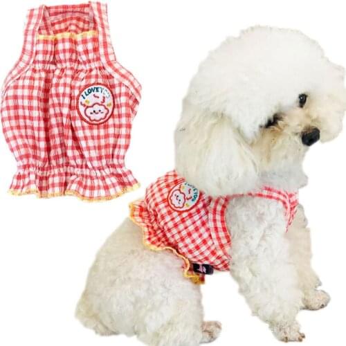 Plaid Naughty Dog Shirt Loose Elastic Bubble Half Body Summer Clothes Navy Blue Red Yellow Blue Cat Vest Tshirt For Small Dogs L