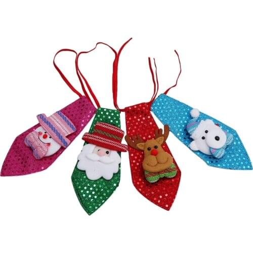 Party Favors New Year Christmas Tie Sequined Gift For Kids Santa Claus Snowman Elk Pattern Adjustable Party DIY Deco 1 PC