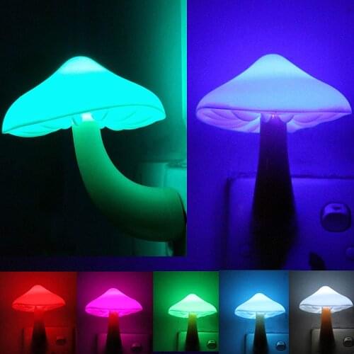 LED Night Light Mushroom Wall Socket Lights Lamp Light-control Sensor Bedroom Light Home Decoration EU US Plug
