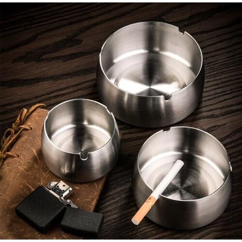 Creative Round Stainless Steel Ashtray Metal Large Anti-ash Ashtray Car Birthday Gift Desktop Decoration Home Decoration Modern