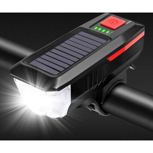 Bicycle Headlights Front light 2000 mAh IPX4 Waterproof USB Solar Charging Bike Light Bell 120 dB Multiple Modes lamp H037