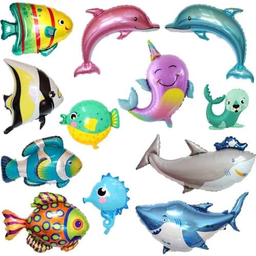 Ocean Theme Dolphin Whale Seal Starfish Shark Aluminum Foil Balloon Birthday Party Decorations Childrens Gifts Inflatable Ball