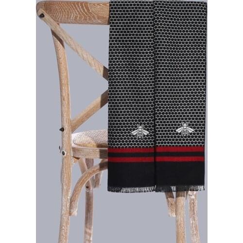 High Quality Cashmere Business Scarf Men Luxury Brand Designer Scarves Windproof Warm Shawl Fashion Bee Striped Wrap Winter Gift