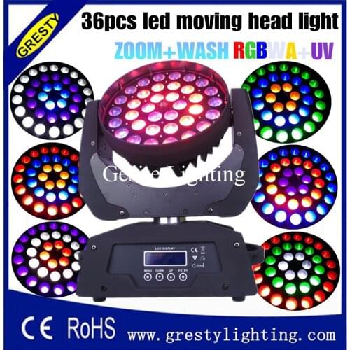 2pcs/lot free shipping 36Pcs RGBWAY Led Moving Head Wash Stage Lighting Dj Mobile Head Zoom Light 6 Color Switch Hall Party Club