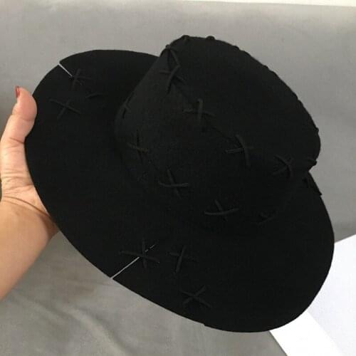 202108-nao-fenxian autumn winter black wool Manual suture flat fedoras cap men women leisure panama jazz hat