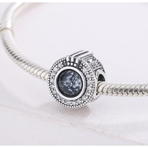 925 Sterling Silver Sparkling Blue Zircon Crown O Charm Bracelet Necklace For DIY Making Women Jewelry For Pandora
