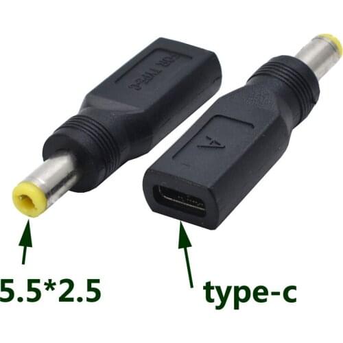 DC Power Adapter Converter USB Type-C Female to 5.5x2.5mm Male Jack Connector for Asus Lenovo Toshiba Laptop Notebook Adapter