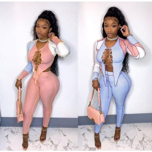 B9295 Wholesale Items Casual Women Two Piece Sets Fashion Reflective Active Wear Tracksuit Crop Top and Pants Matching Set