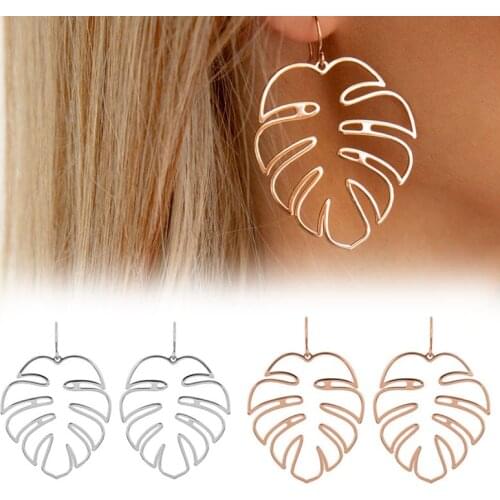 Bohemian Women Plant Leaves Earring Glossy Hollow Monstera Leaf Dangle Drop Earrings Pendientes Wedding Party Jewelry Gifts VL
