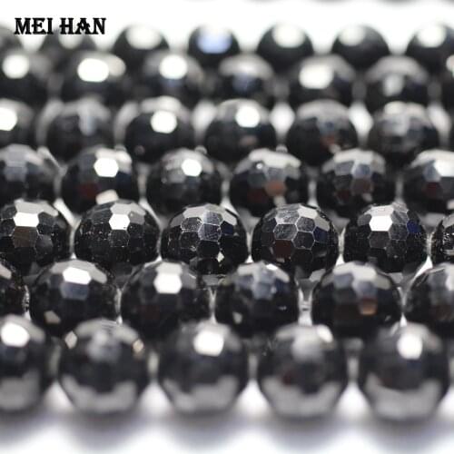 Meihan wholesale (1 strand) natural 9.2-10mm black spinell faceted round loose beads stone for jewelry making desing
