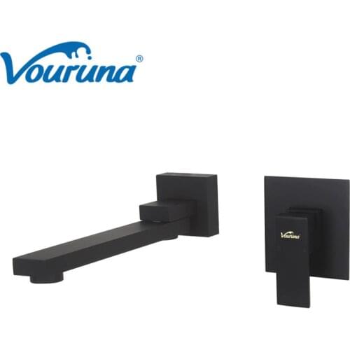 Vouruna Black Basin Faucet Wall Mount Swivel Spout Brushed Nickel PVD Gold Bathroom Sink Mixer Set Tapware Chrome