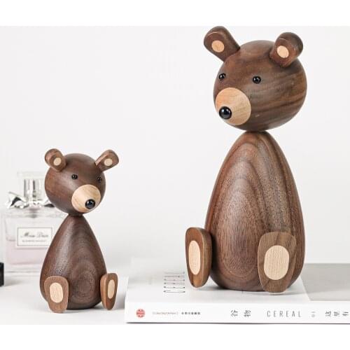 Wooden Brown Bear Figurines Nordic Fashion Designs Wood Carving Dolls Animal Crafts Gifts Home Decoration Accessories Room Decor
