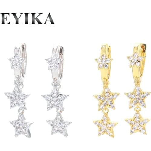 EYIKA Fashion Gold Silver Color Pave Shining Cubic Zirconia Star Tassel Dangle Earring for Women Girl Trendy Korean Jewelry Gift