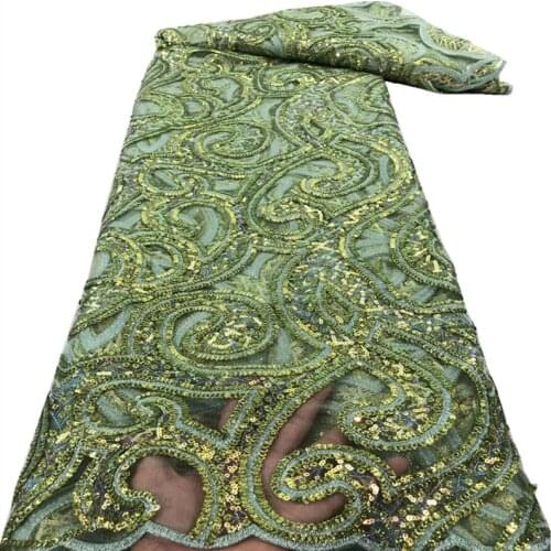 French Nigerian Sequins Lace Fabrics 2021 High Quality Lace African Lace Fabric For Wedding Tulle Lace Material Sewing rof-190