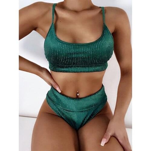 Swimwear Women Swimsuit Sexy Push Up Micro Bikinis Set Swimming Bathing Suit Beachwear Solid Color High Waist Swimsuit