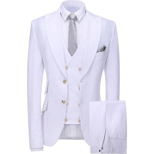 Mens solid color gold button fashion clothing luxury party stage mens suit groomsmen regular tuxedo 3-piece set