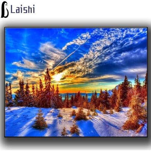 Cross Stitch Kit Diamond Embroidery Sunset View Rhinestone Handmade Diamond Painting Winter Landscape DIY Diamond Mosaic Snow