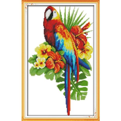 The parrot and flowers cross stitch kit 14ct 11ct pre stamped canvas embroidery DIY handmade needlework