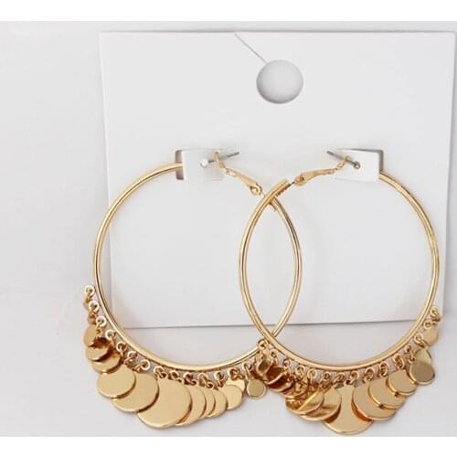 New Fashion Hip Hop Multi Small Gold Color Coin Tassel Hoop Earrings For Women Punk Big Round Circle Earrings Jewelry Party Gift