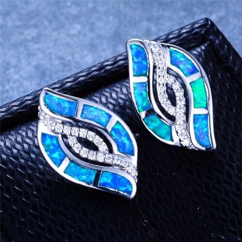 Charm Female White Blue Opal Jewelry Vintage Silver Color Wedding Earrings For Women Cute Bride Geometry Wedding Earrings