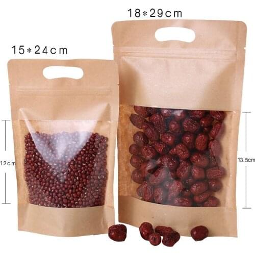 500pcs/lot Kraft Paper Window Bag Empty Dried Food Fruit Tea Gift packaging Self Sealing Zipper Stand up Bags wholesale