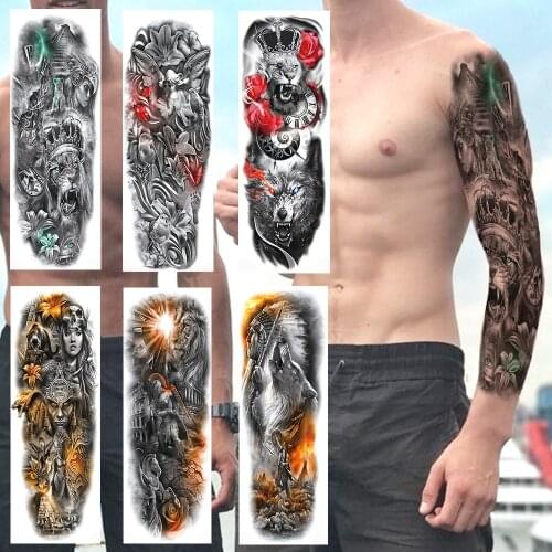 Egypt Pyramids Lion King Temporary Tattoo Stickers Water Transfer Fake Gods Knight Warrior Tattoos For Men Women Body Art Tatoos