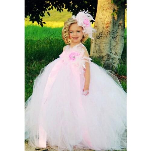 Princess Girls Feather Tutu Dress For Wedding Birthday Fluffy Handmade 1-12Y Costume Party Flower Girl Ball Gown Dress