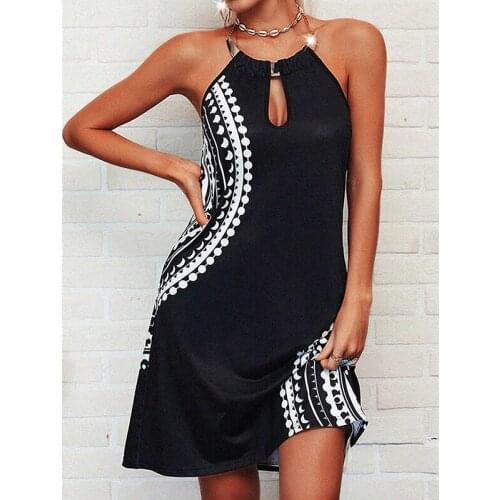 Dresses for Party Summer Women with Printed Patterns Hollow Sleeveless Show Figure Short Dress Sexy Light Mature Female Style