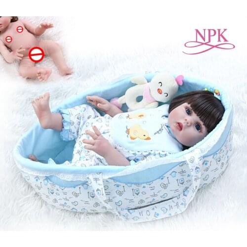 48CM lifelike bebe doll reborn baby doll full body soft silicone flexible cuddly baby in carrying bag sleeping basket newborn ba