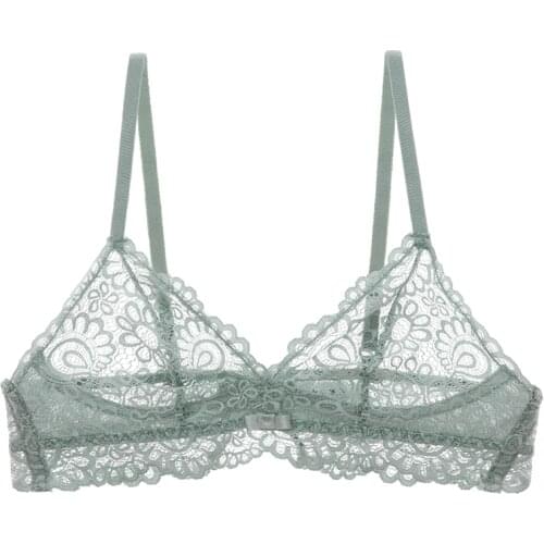 Shaonvmeiwu Sexy ultra-thin bra lace with no sponge and transparent undergarment comfortable without steel rim mint green bra