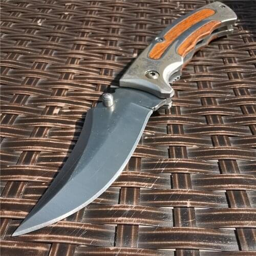 Folding Knife 8cr15 Blade Steel + Wood Handle Tactical Combat Pocket Hunting Tools Knives for Outdoor Survival, Camping and EDC