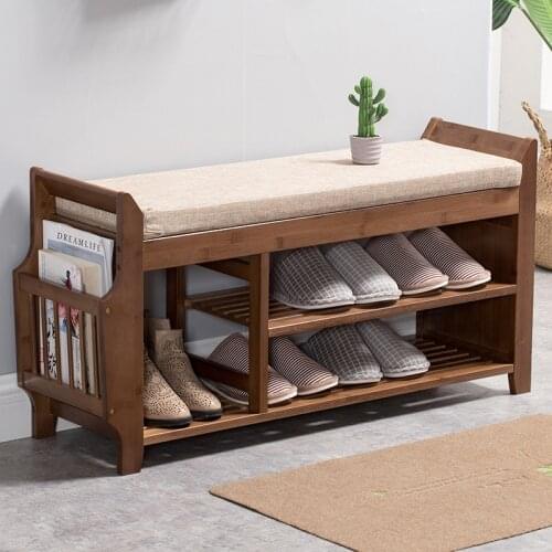 Natural Solid Wood Shoes Changing Stool Household Door Shoes Testing Stool Simple with Storage Shoes Wearing Stool Shoes Cabinet