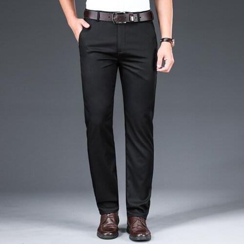 Spring and summer mens casual pants, mens non-iron bamboo fiber summer thin business straight loose elastic trousers