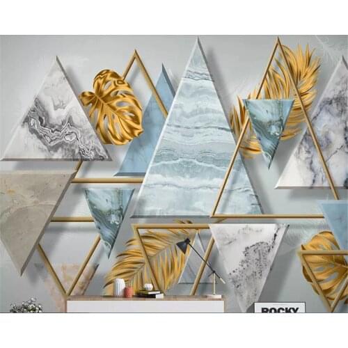 Beibehang Vinyl wall Nordic geometric wallpaper golden plant leaves living room wallpaper tv background wallpaper 3d on the wall