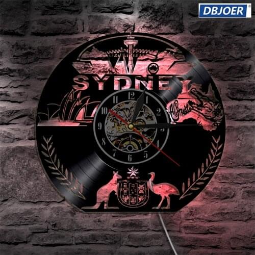 Sydney City LED Vinyl Clock Lighting Color Change Wall Light Remote Control Modern Backlight Cool Living Room Interior