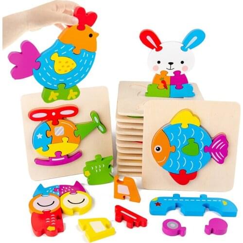High Quality 3D Wooden Puzzles Educational Cartoon Animals Early Learning Cognition Intelligence Puzzle Game For Children Toys