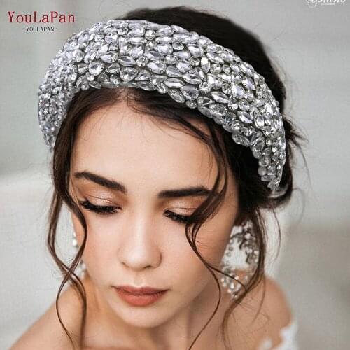 YouLaPan HP364 Luxury Barqoue Headband Silver Rhinestone Princess Headband Bridal Headdress Earring Set Birthday Hair Jewelry